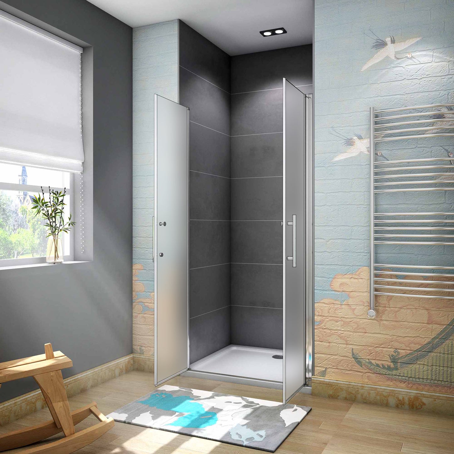 Aica Box Doccia Per Nicchia Doppia Porta Battente Saloon In Vetro 6mm Temperato Opaco/Satinato Anticalcare 195cm