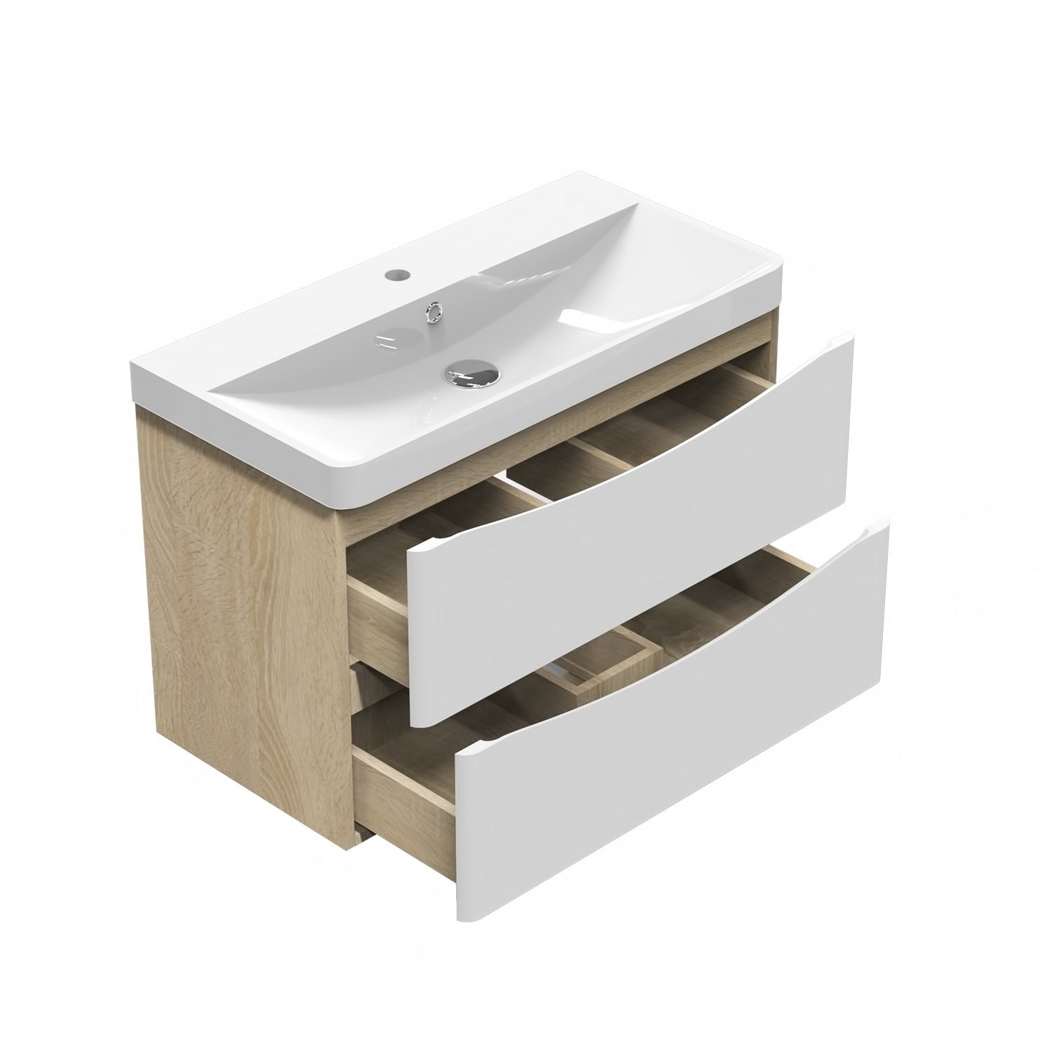 Mobile bagno sospeso salvaspazio Aica 80 cm con lavabo e cassetti in pietra artificiale