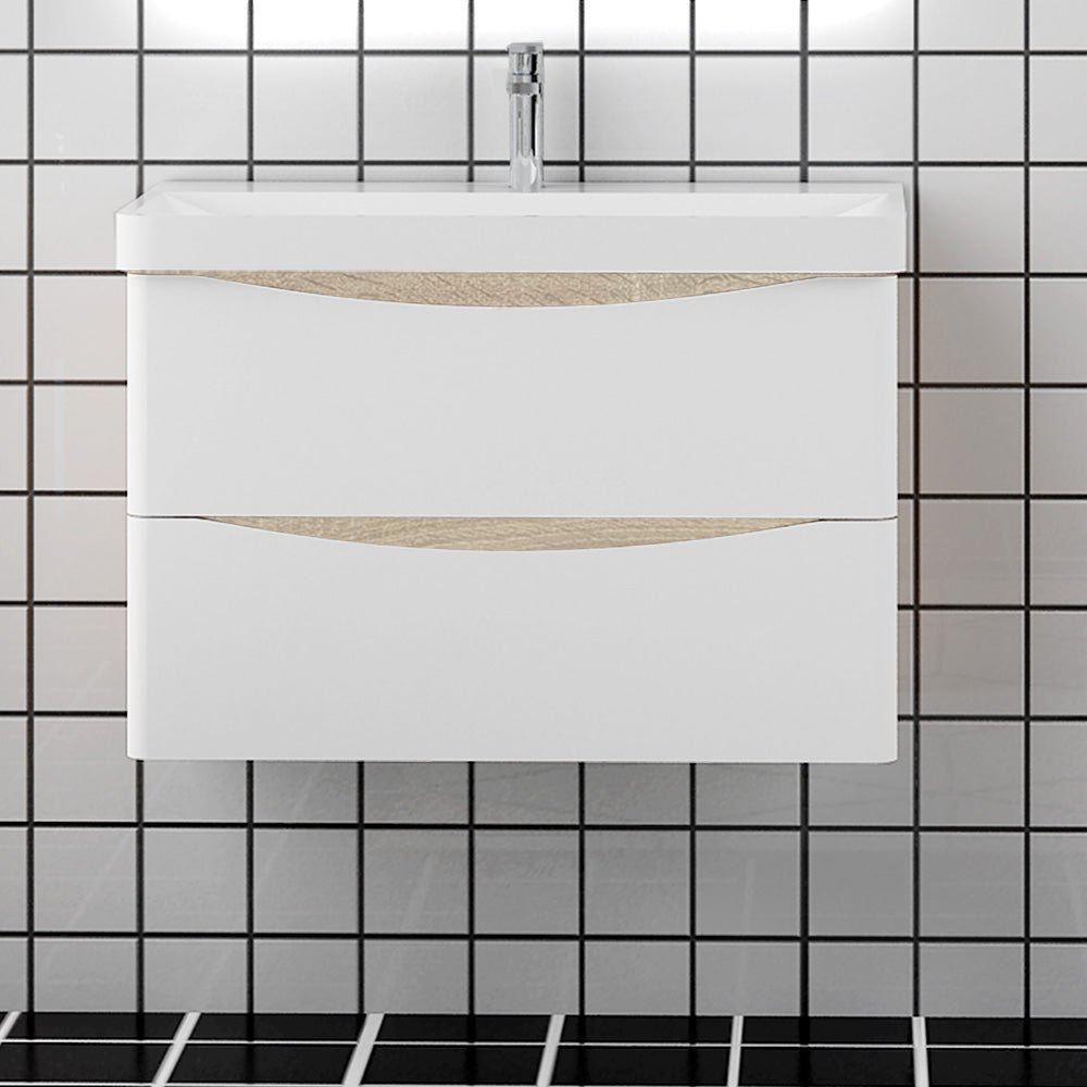 Mobile bagno sospeso salvaspazio Aica 80 cm con lavabo e cassetti in pietra artificiale - Consegna gratuita