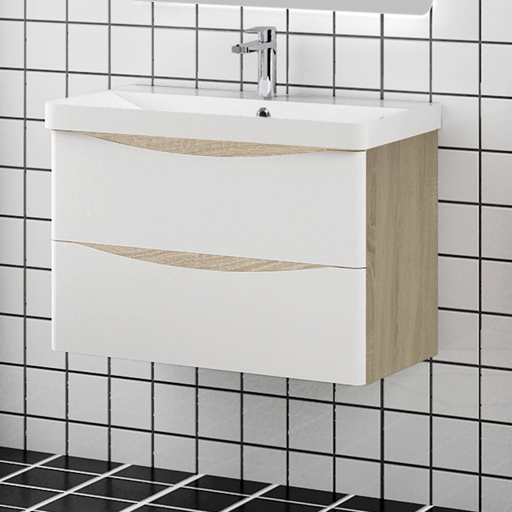 Mobile bagno sospeso salvaspazio Aica 80 cm con lavabo e cassetti in pietra artificiale