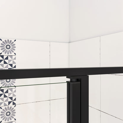 Aica 185 cm Box Doccia per Nicchia Porta Battente Verso Esterno in Vetro Temperato Trasparente Anticalcare 6 mm Profilo Nero Opaco