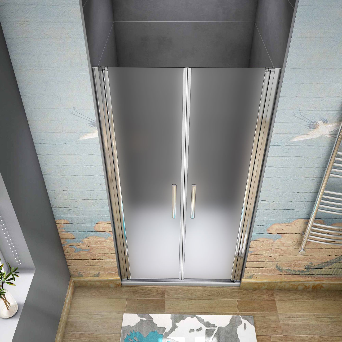 Aica 185cm Box Doccia Per Nicchia Doppia Porta Battente Saloon In Vetro 6 mm Temperato Opaco/Satinato Anticalcare