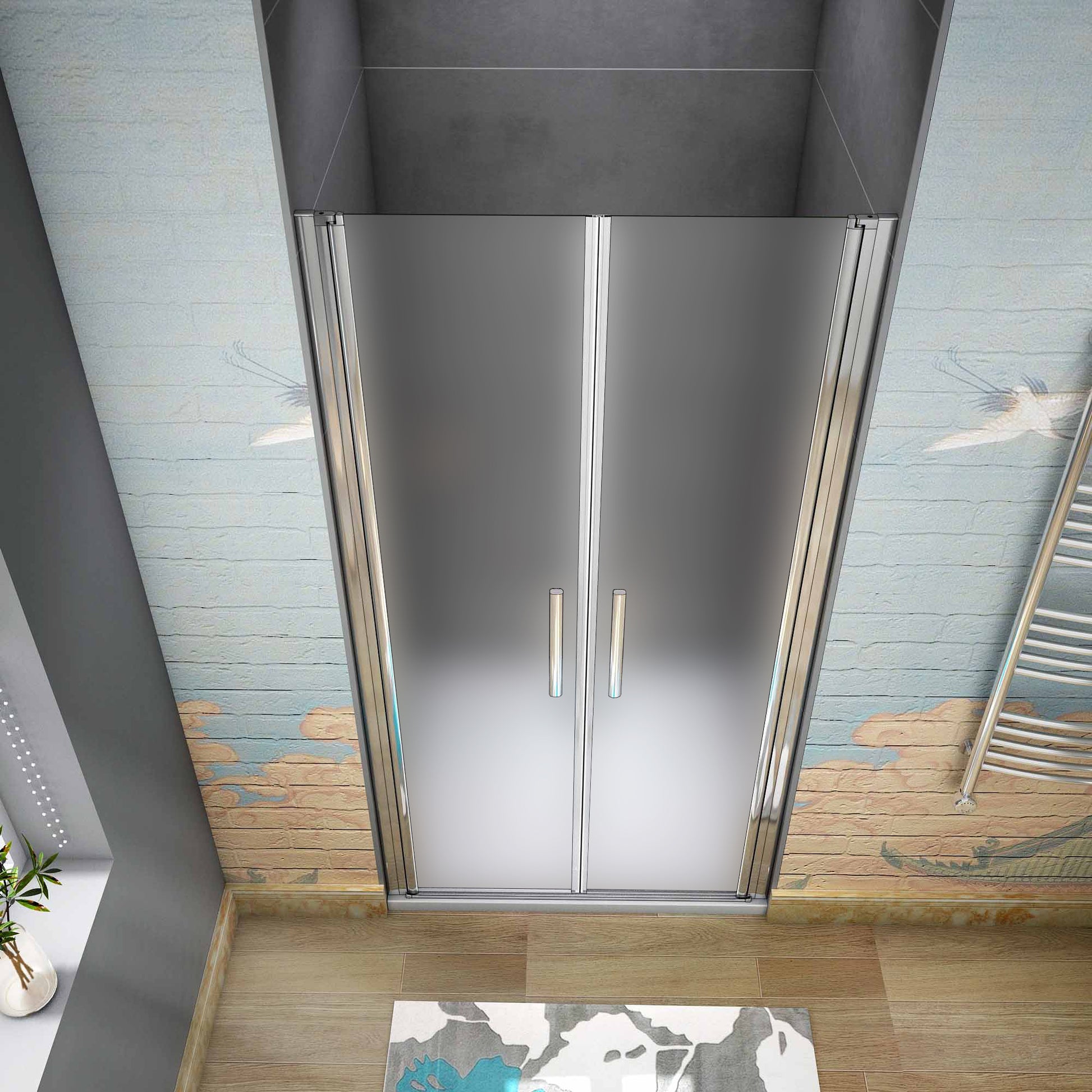 Aica Box Doccia Per Nicchia Doppia Porta Battente Saloon In Vetro 6mm Temperato Opaco/Satinato Anticalcare 195cm