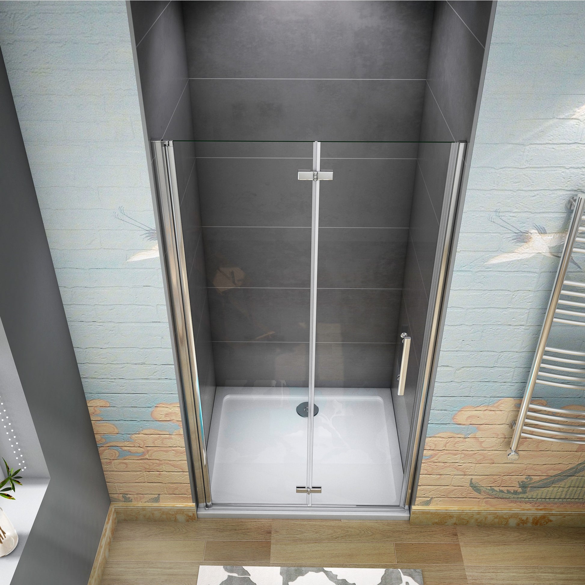 Aica 185 cm Porta Doccia Per Nicchia Battente e Pieghevole a Libro In Vetro Temperato Trasparente Anticalcare Da 6 mm
