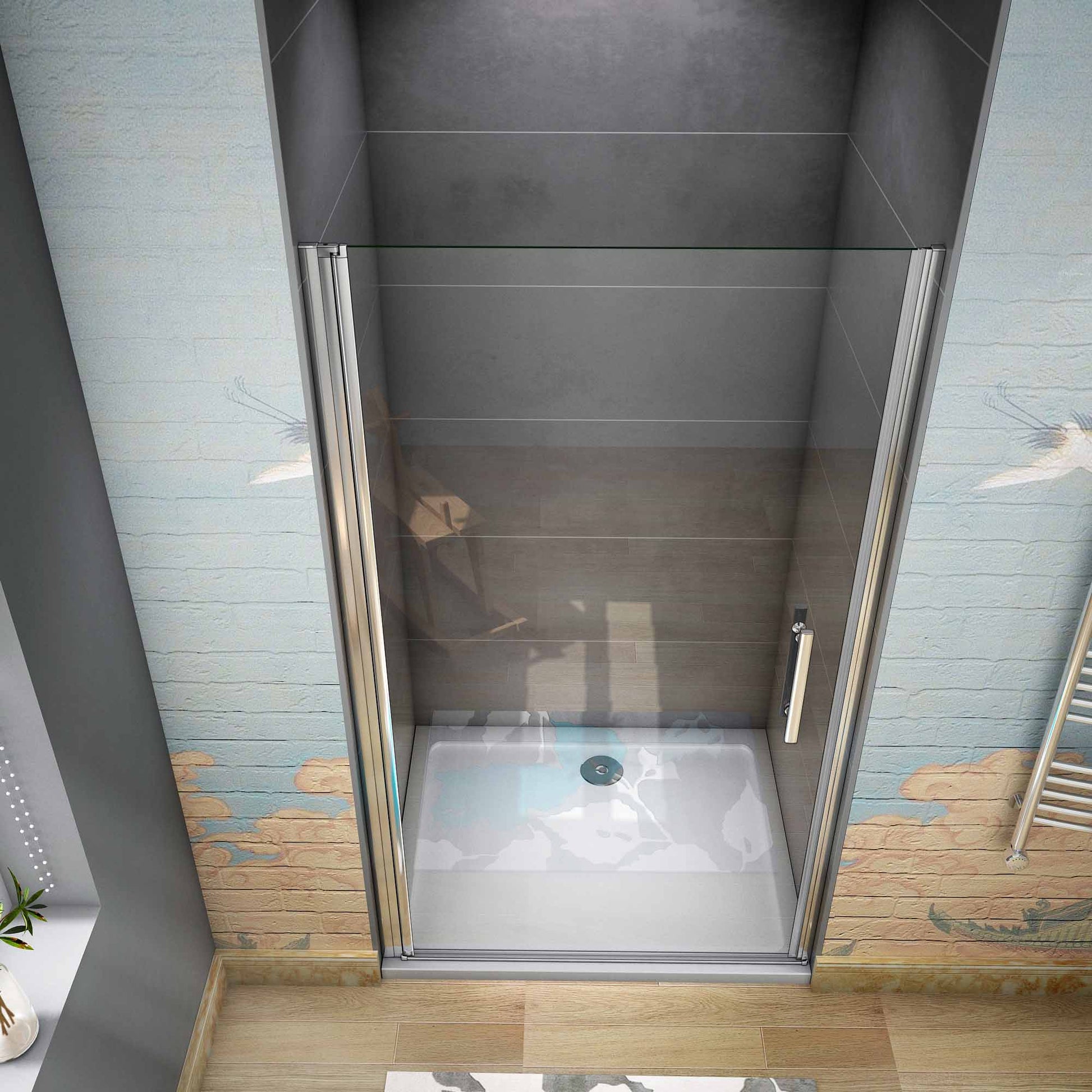 Aica 185 cm Box Doccia Per Nicchia Porta Battente In Vetro 6 mm Temperato Trasparente Anticalcare