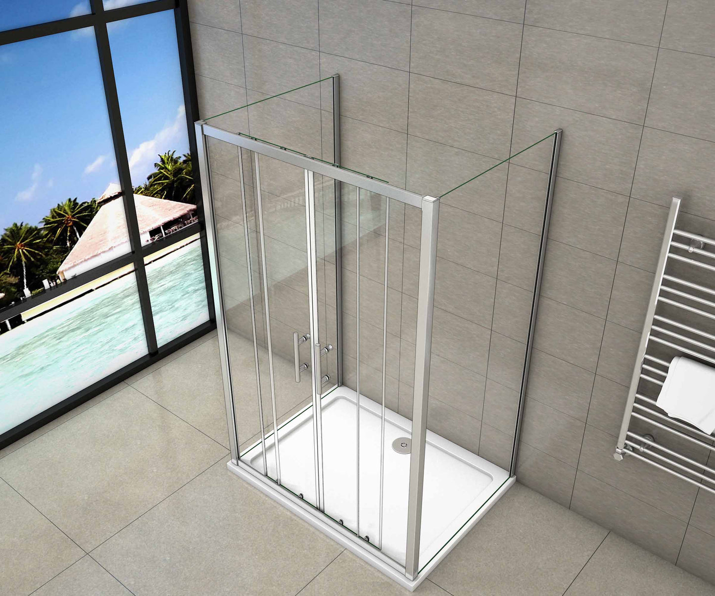 Aica Box Doccia A 3 Lati Alto 190cm Porta Scorrevole 2 Ante Mobili 2 Ante Fisse 2 Pareti Laterali Vetro Trasparente Da 5mm