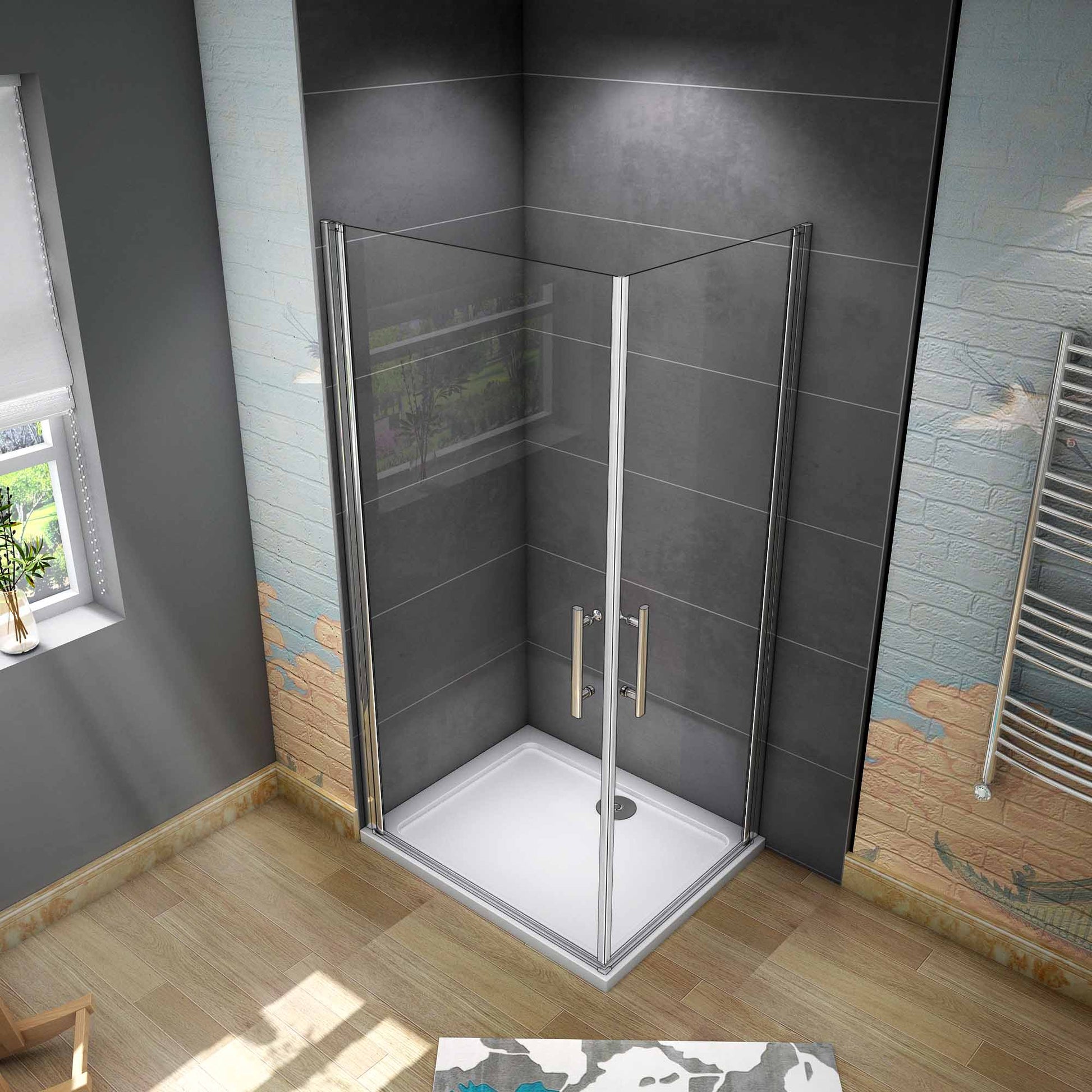 Aica 195 cm Box Doccia Angolare Doppie Porte Battenti Vetro Temperato 6 mm Anticalcare Trasparente