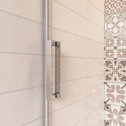 Aica 195cm Box Doccia Angolare Porta Scorrevole Ingresso Laterale Vetro 8mm Temperato Anticalcare Trasparente Telaio Cromato Lucido