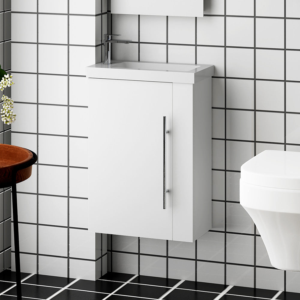 Aica Mobile Bagno Monoblocco Sospeso 44×23×60 cm per Piccoli Spazi con Maniglia e Lavabo in Alluminio #Bianco