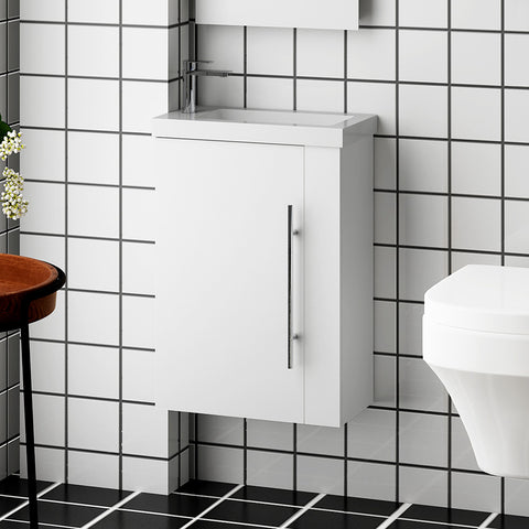 Mobile bagno sospeso Aica 40 cm con lavabo in pietra artificiale e maniglia in metallo