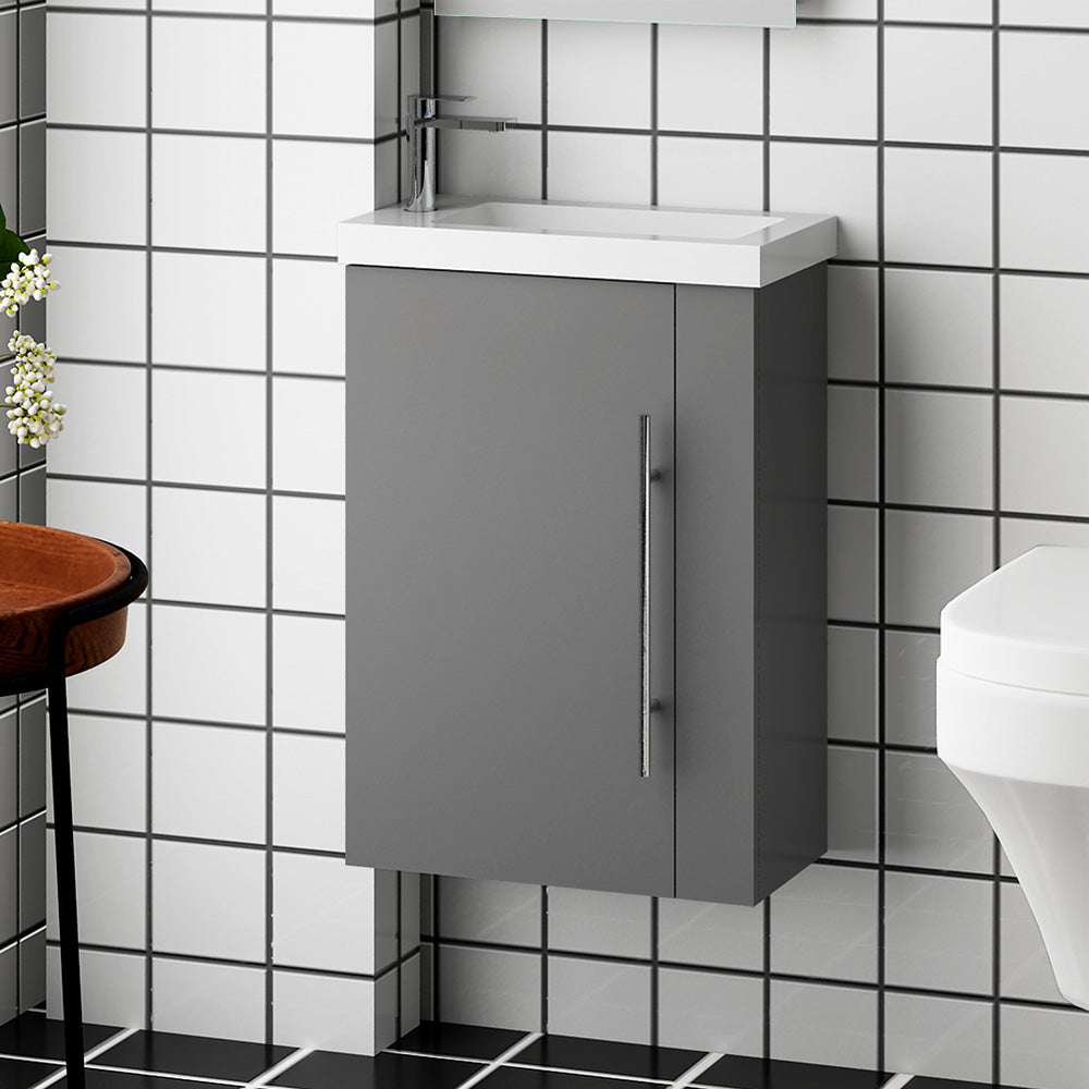 Aica Mobile Bagno Monoblocco Sospeso 44×23×60 cm per Piccoli Spazi con Maniglia e Lavabo in Alluminio #Grigio