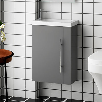 Aica Mobile Bagno Monoblocco Sospeso 44??23??60 cm per Piccoli Spazi con Maniglia e Lavabo in Alluminio #Grigio