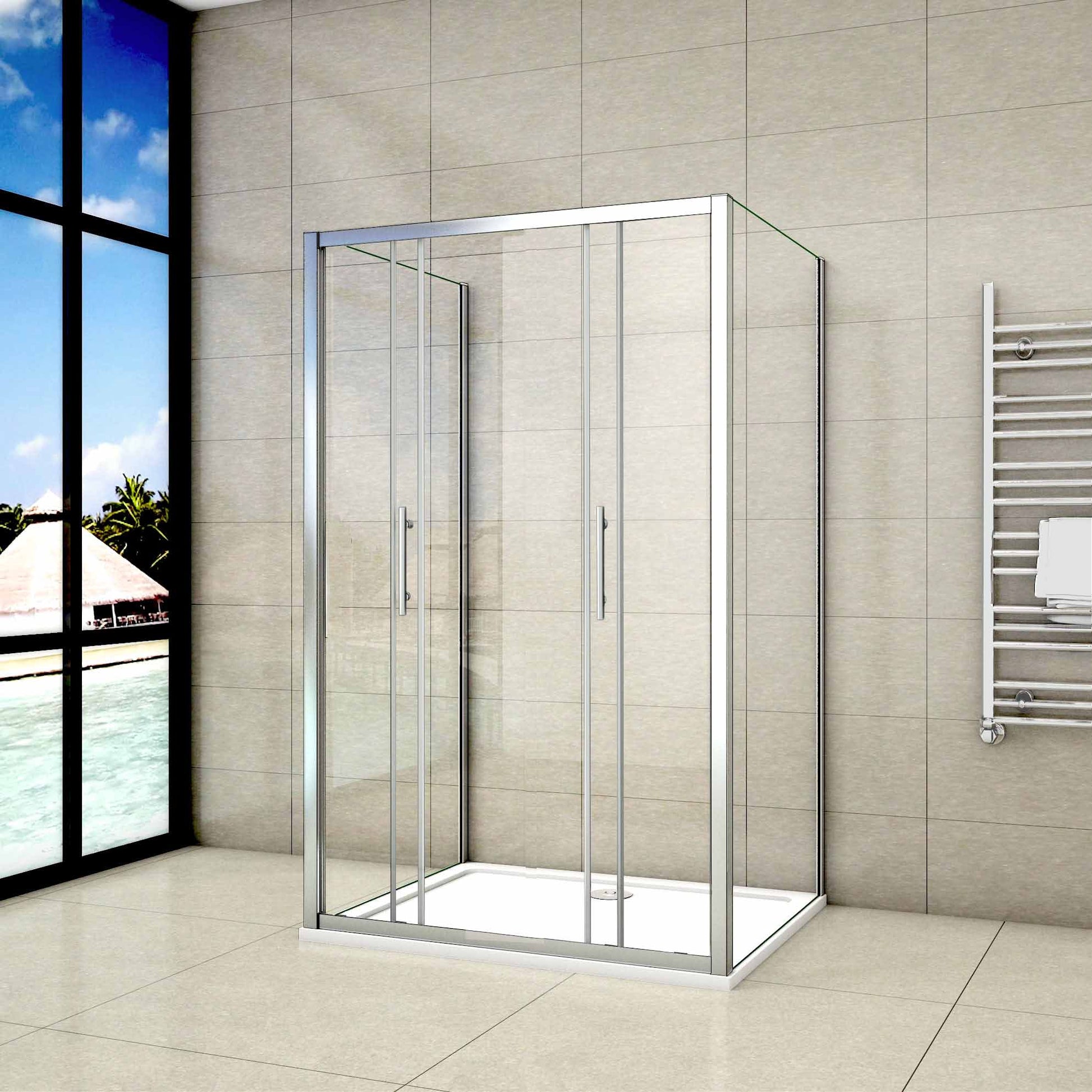 Aica Box Doccia A 3 Lati Alto 190cm Porta Scorrevole 2 Ante Mobili 2 Ante Fisse 2 Pareti Laterali Vetro Trasparente Da 5mm