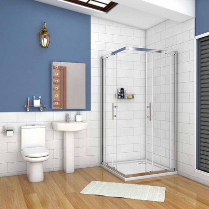 Aica 195 cm Box Doccia Angolare Doppie Porte Scorrevoli In Vetro 6mm Temperato Anticalcare Trasparente e Telaio Cromo Lucido