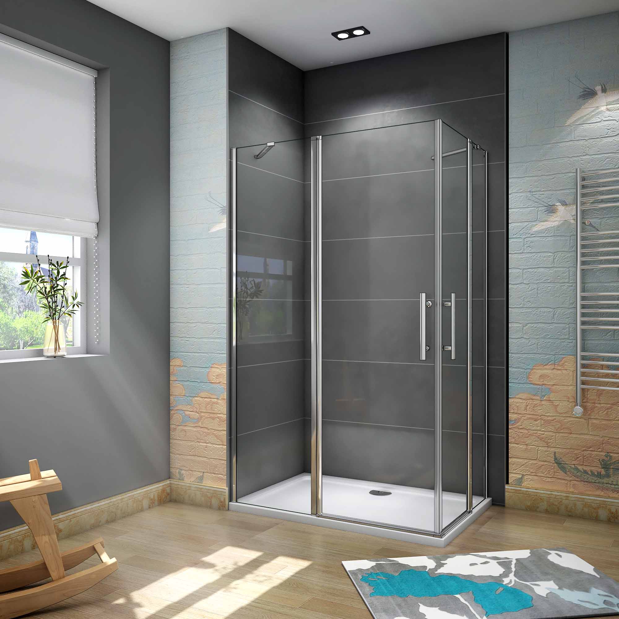 Aica 195 cm Box Doccia Angolare Doppie Porte Apertura Battente Vetro Temperato 6 mm Trasparente Anticalcare Con Barre Stabilizzatrici - Consegna gratuita