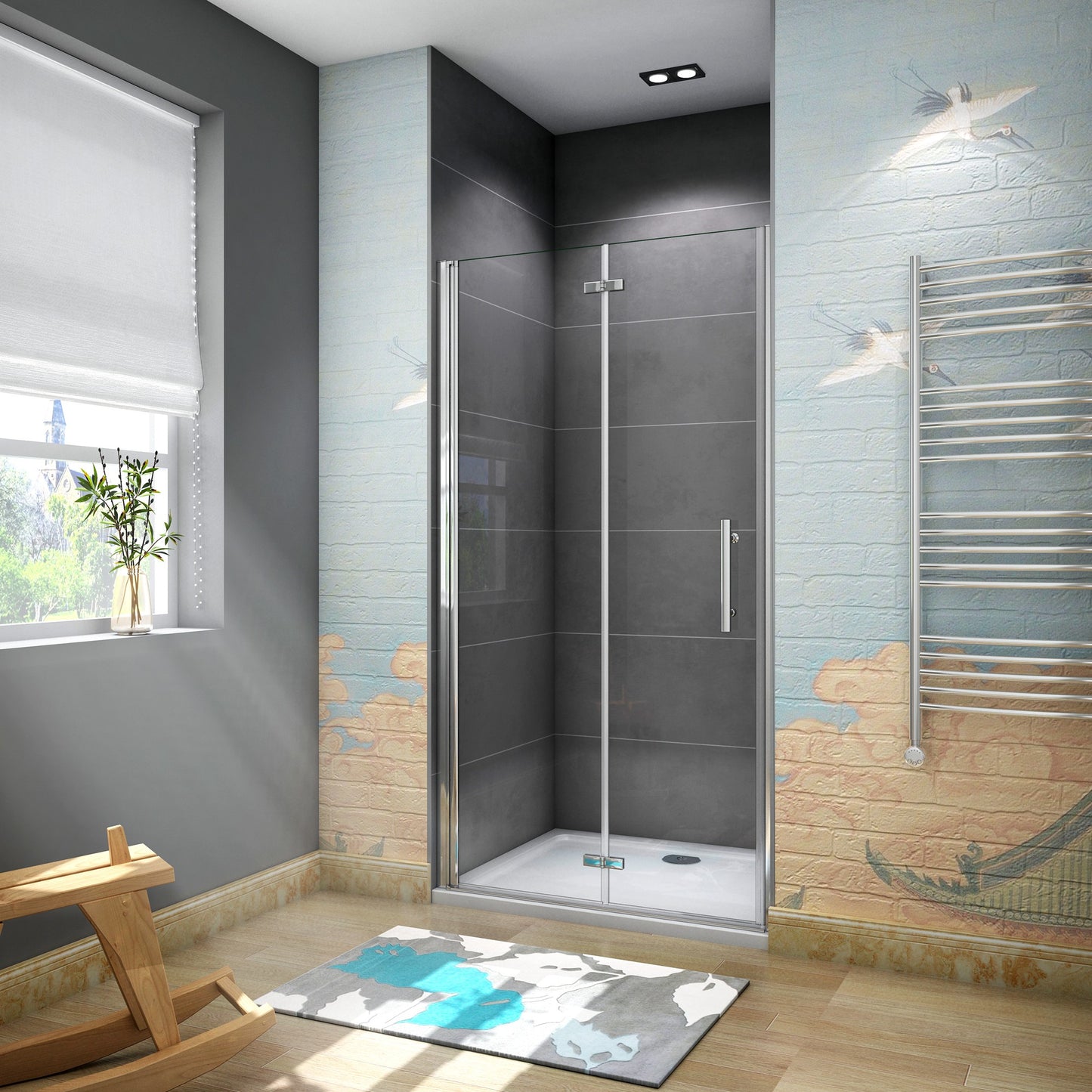 Aica 185 cm Porta Doccia Per Nicchia Battente e Pieghevole a Libro In Vetro Temperato Trasparente Anticalcare Da 6 mm