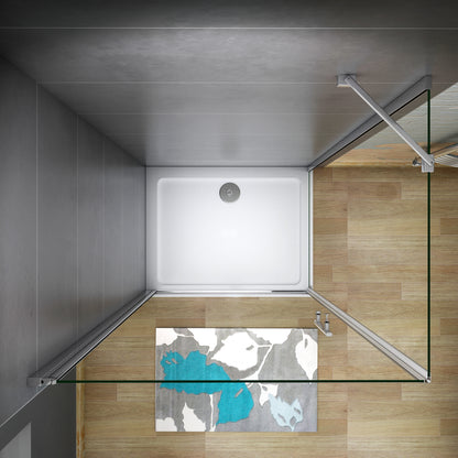 Aica 195 cm Box Doccia Angolare Porta Battente e Parete Fissa Vetro 6 mm Temperato Anticalcare Barra Stabilizzatrice