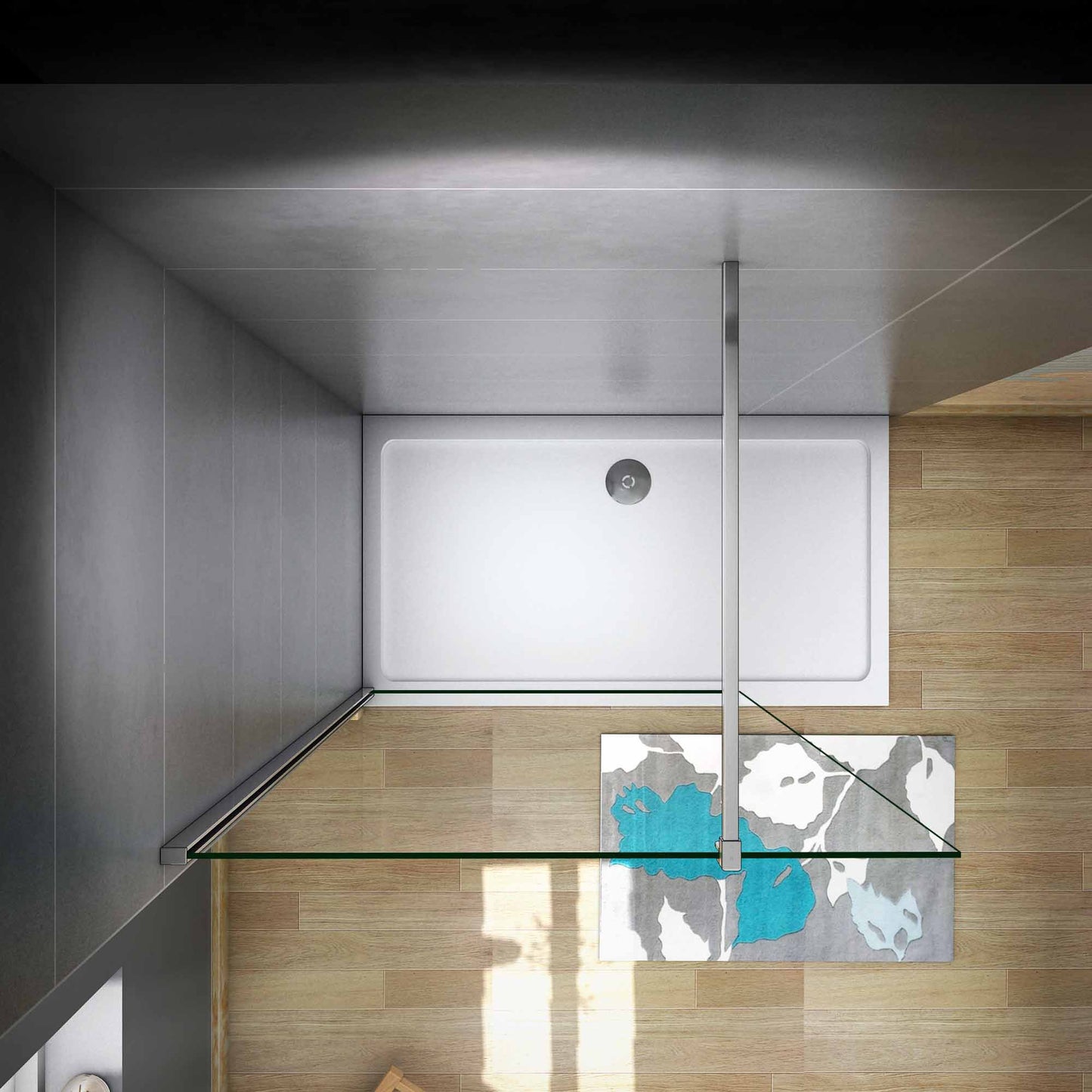 Aica 200cm Parete Per Doccia Walk In Vetro Temperato Trasparente Anticalcare 10mm Con Barra Stabilizzatrice