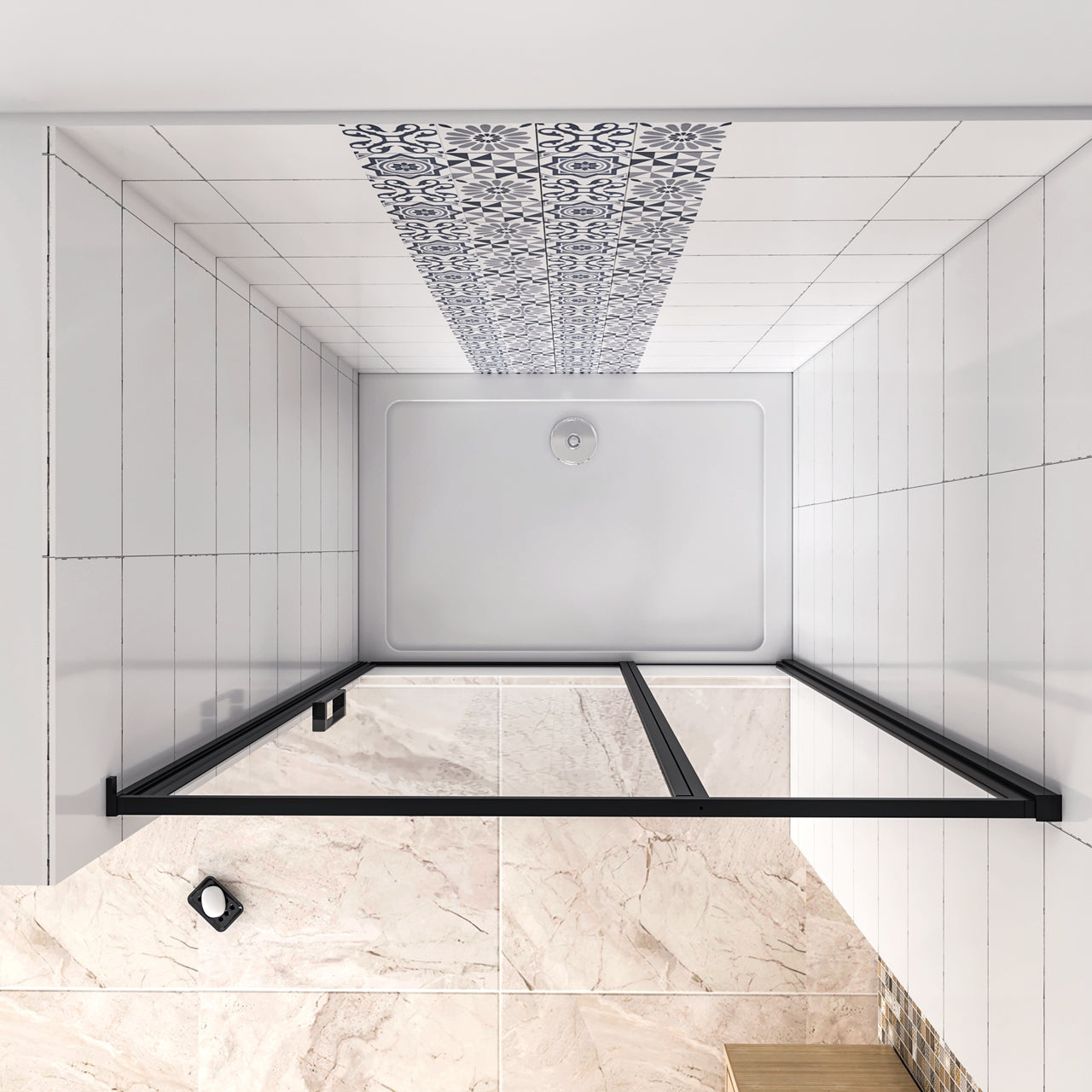 Aica 185 cm Box Doccia per Nicchia Porta Battente Verso Esterno in Vetro Temperato Trasparente Anticalcare 6 mm Profilo Nero Opaco