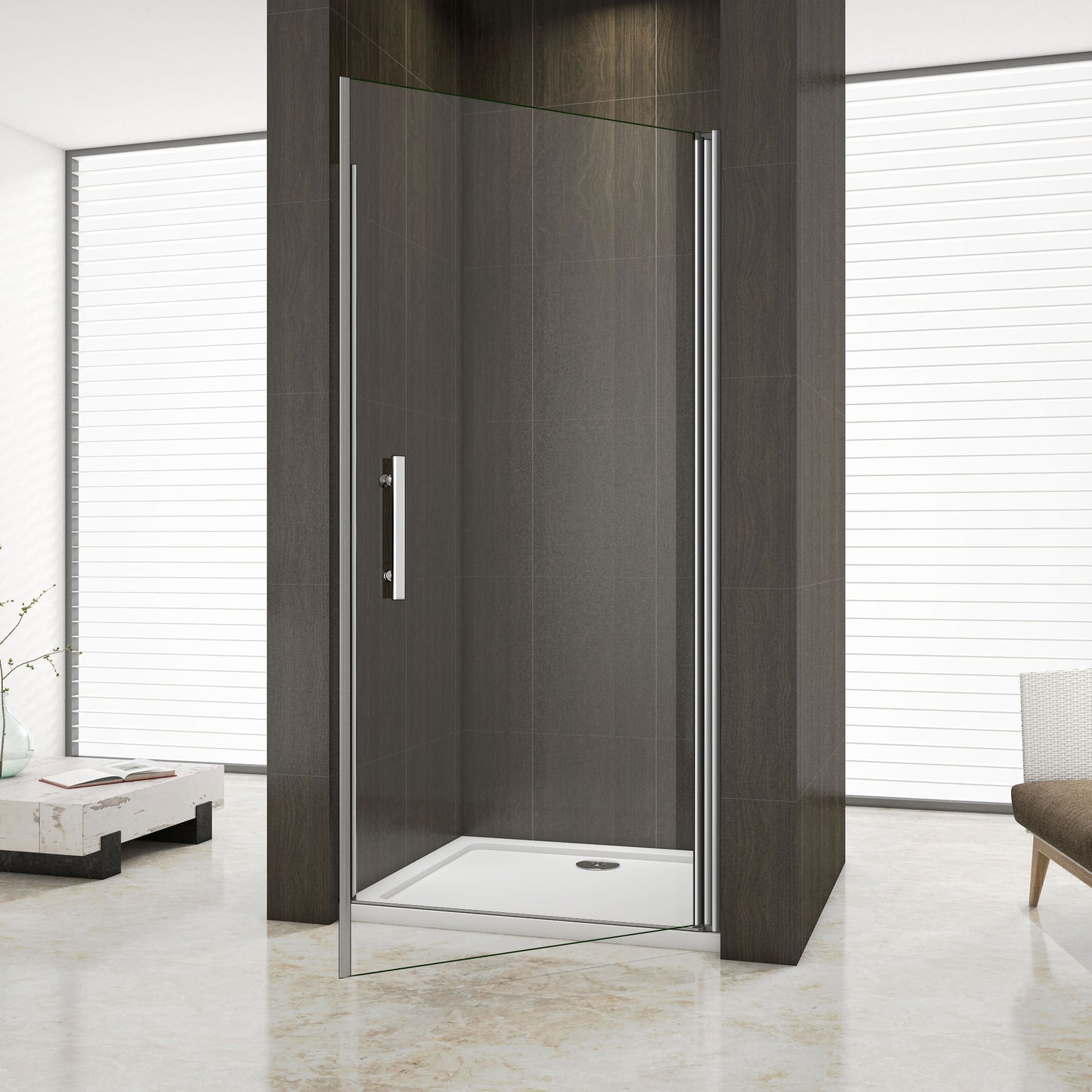 Aica 195 cm Porta Doccia Per Nicchia Apertura Battente Vetro 6 mm Temperato Trasparente Anticalcare