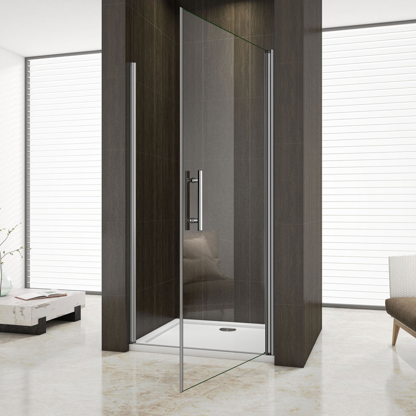 Aica 195 cm Porta Doccia Per Nicchia Apertura Battente Vetro 6 mm Temperato Trasparente Anticalcare