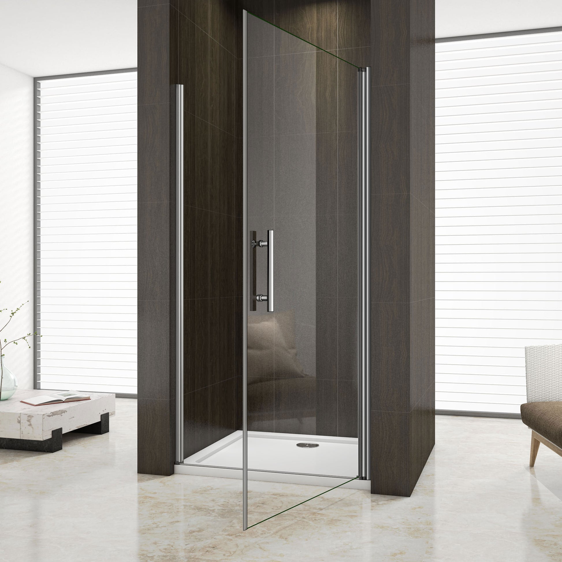 Aica 195 cm Porta Doccia Per Nicchia Apertura Battente Vetro 6 mm Temperato Trasparente Anticalcare