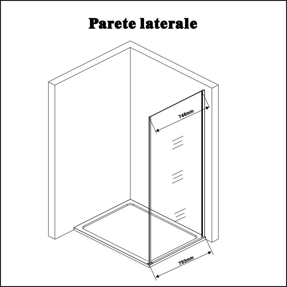 AICA Box Doccia Angolare Porta Battente 187/197cm con Parete Fissa Vetro Temperato Trasparente 6mm Anticalcare Barra Stabilizzatrice 90cm Cromo Lucido