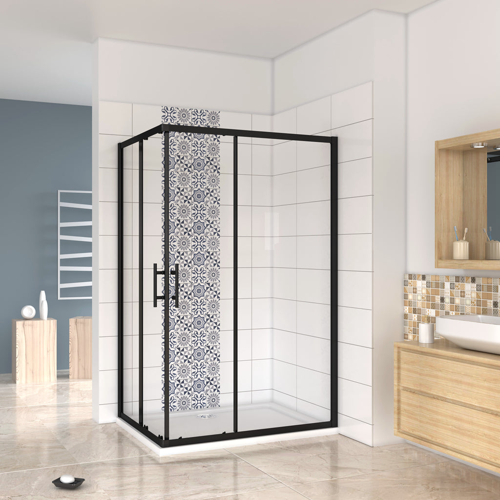 Aica 190 cm Box Doccia Angolare Due Porte Scorrevoli Vetro Temperato 6 mm Trasparente Anticalcare Telaio Nero Opcao