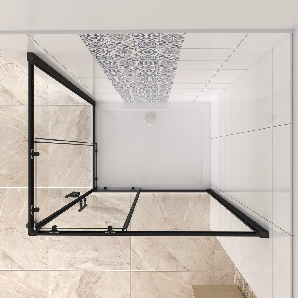 Aica 190 cm Box Doccia Angolare Due Porte Scorrevoli Vetro Temperato 6 mm Trasparente Anticalcare Telaio Nero Opcao