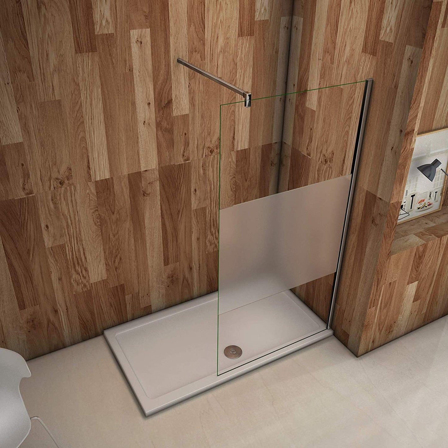 Aica Parete Per Doccia Walk In Alta 200cm Vetro Temperato Anti-frantumi Anticalcare 8mm Striscia Opaca Barra Stabilizzatrice Tagliabile 90 cm