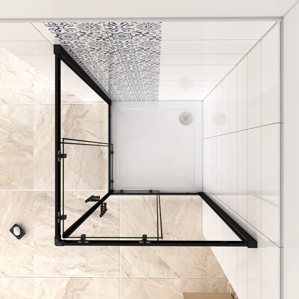 Aica 190 cm Box Doccia Angolare Due Porte Scorrevoli Vetro Temperato 6 mm Trasparente Anticalcare Telaio Nero Opcao