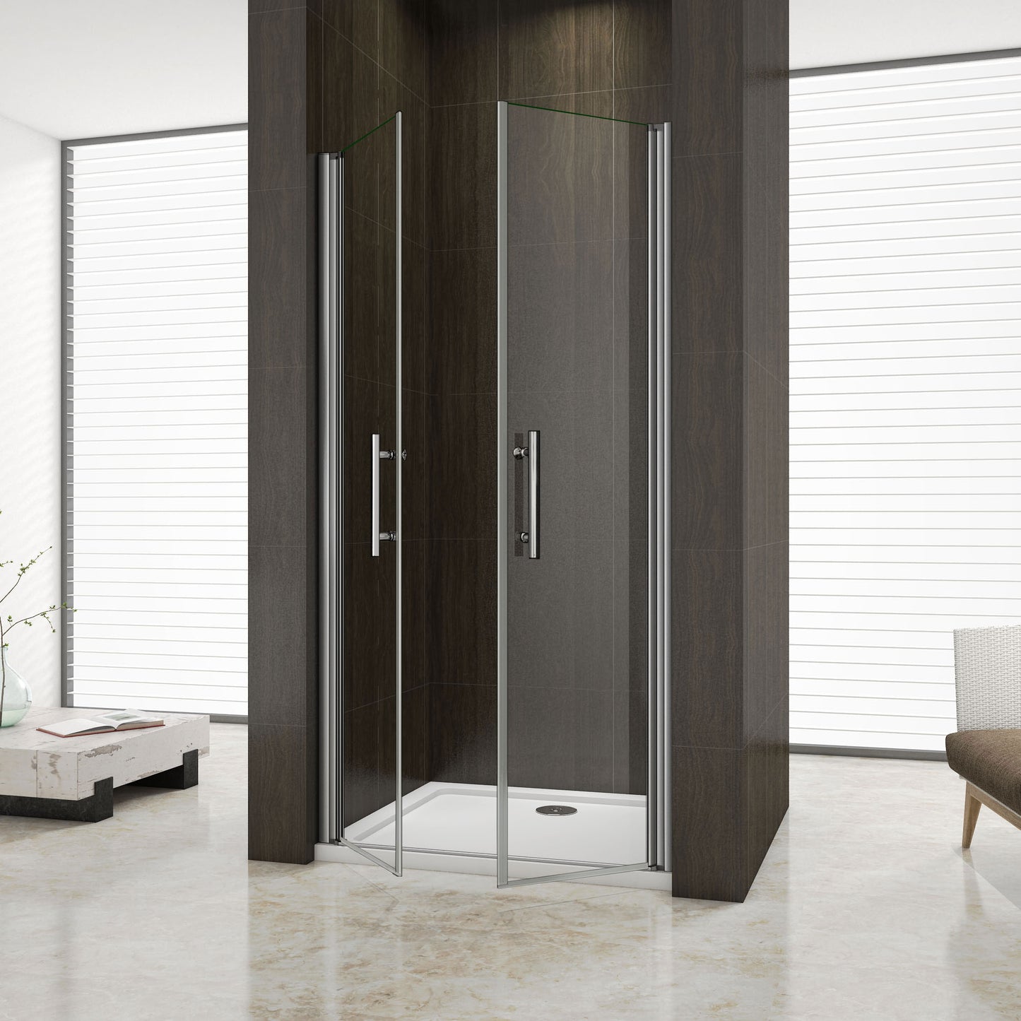 Aica 195cm Porta Doccia Per Nicchia Doppie Ante Battenti Saloon In Vetro 6mm Temperato Trasparente Anticalcare