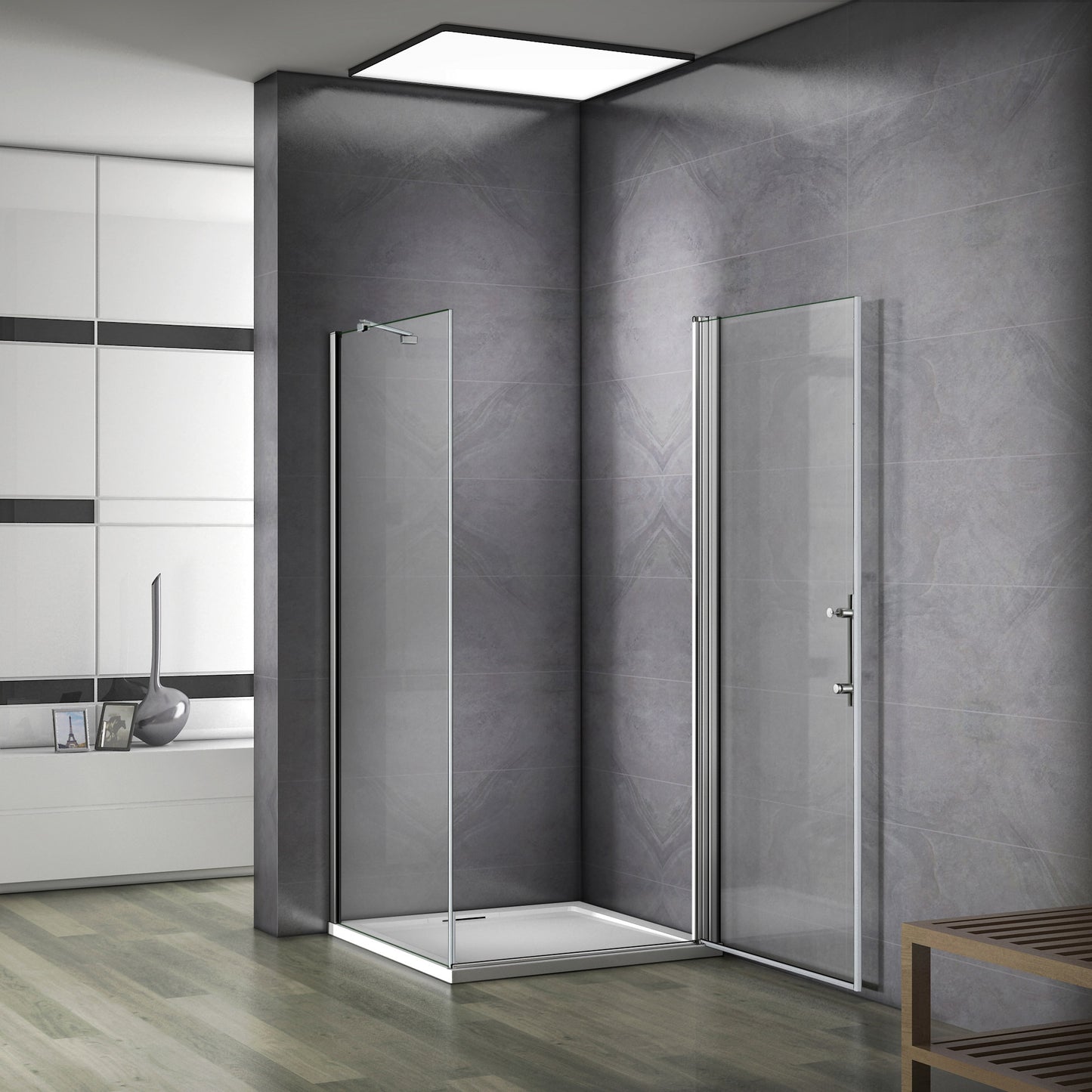 Aica Box Doccia Angolare Porta Battente Vetro 6 mm Temperato Anticalcare con Barra Stabilizzatrice da 45 cm Alto 187cm