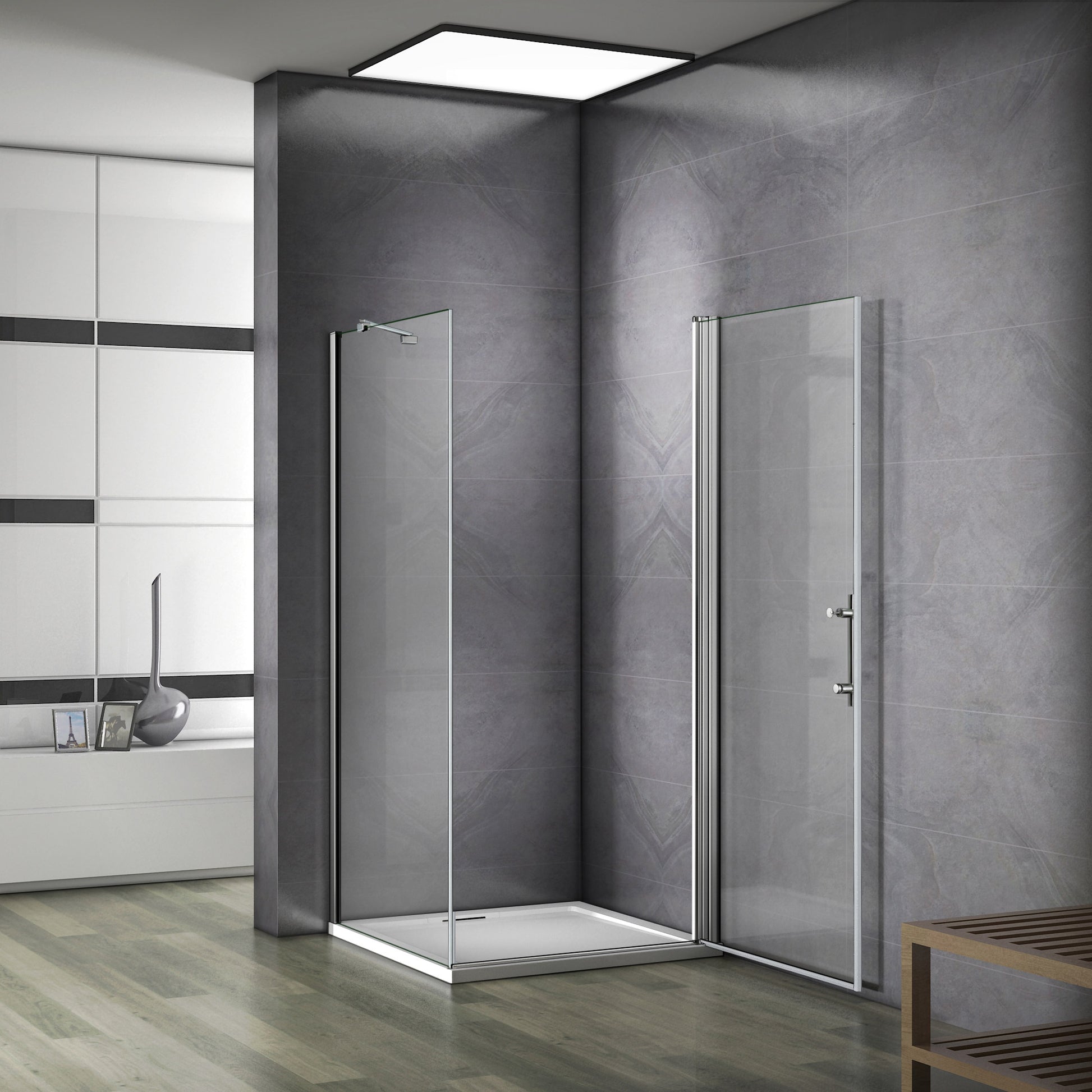 Aica Box Doccia Angolare Porta Battente Vetro 6 mm Temperato Anticalcare con Barra Stabilizzatrice da 45 cm Alto 187cm