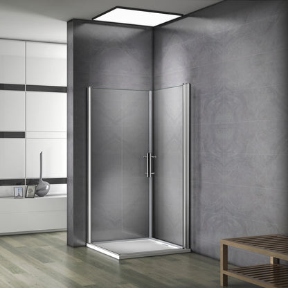 Aica Box Doccia Angolare Due Porte a Battentei Vetro Temperato 6mm Anticalcare Trasparente Alto 197cm