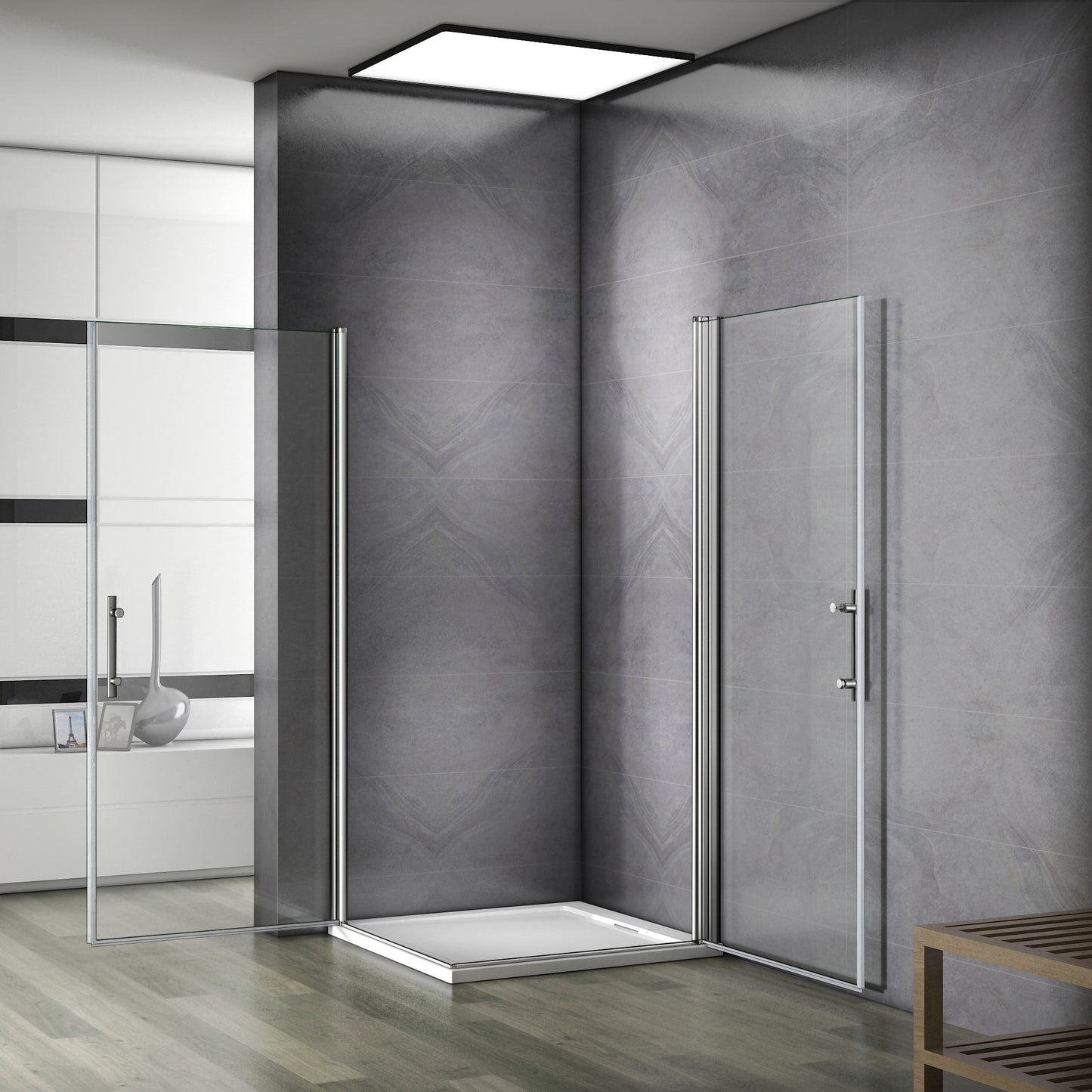 Aica Box Doccia Angolare Due Porte a Battentei Vetro Temperato 6mm Anticalcare Trasparente Alto 197cm