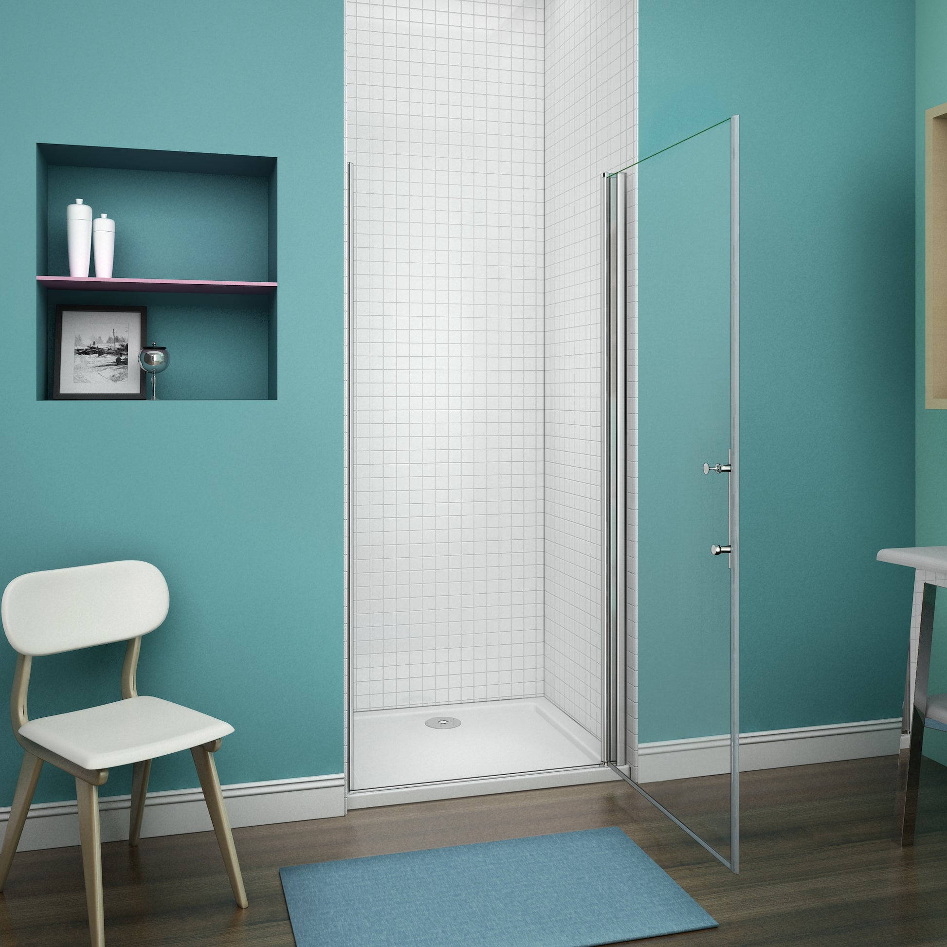 Aica 197cm Box Doccia Per Nicchia Porta Battente Vetro 6 mm Temperato Trasparente Anticalcare Telaio Cromo Lucido