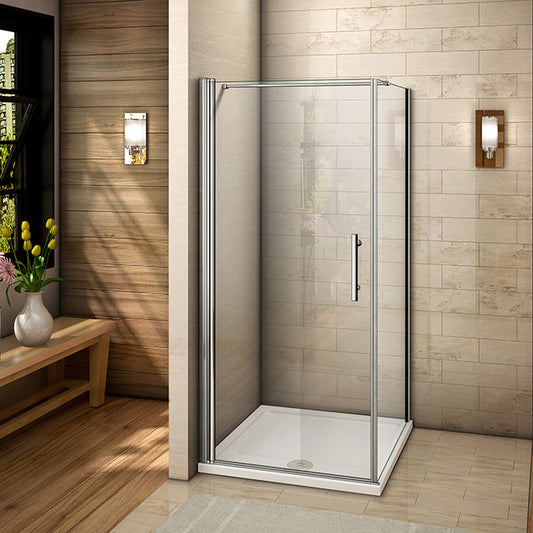 Aica Box Doccia Angolare Porta Battente Trasparente Vetro 6 mm Temperato Anticalcare Parete Fissa Barra Stabilizzatrice da 90/140 cm Alto 197cm