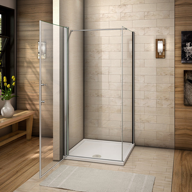 Aica Box Doccia Angolare Porta Battente Trasparente Vetro Temperato Anticalcare Barra Stabilizzatrice da 90/140cm Alto 187cm