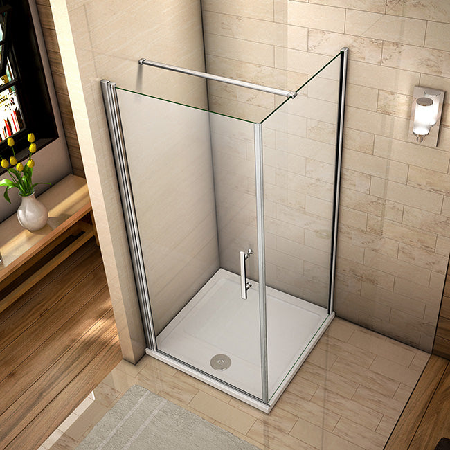 Aica Box Doccia Angolare Porta Battente Trasparente Vetro Temperato Anticalcare Barra Stabilizzatrice da 90/140cm Alto 187cm