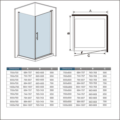 Aica 197 cm Box Doccia Angolare Porta Battente Vetro 6 mm Temperato Anticalcare Telaio e Barra Stabilizzatrice Cromato Lucido varie dimensioni