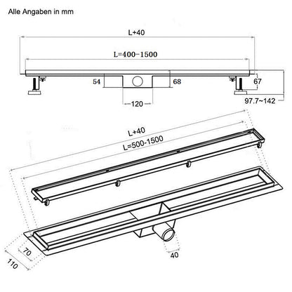 AICA Canaletta scarico canalina doccia in Acciaio Inossidabile typo Wave per Bagno 50 60 70 80 90 cm