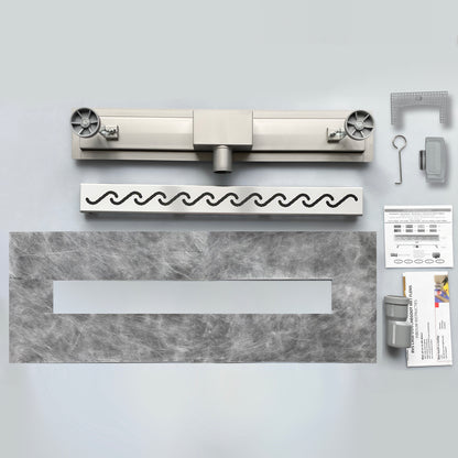 AICA Canaletta scarico canalina doccia in Acciaio Inossidabile typo Wave per Bagno 50 60 70 80 90 cm