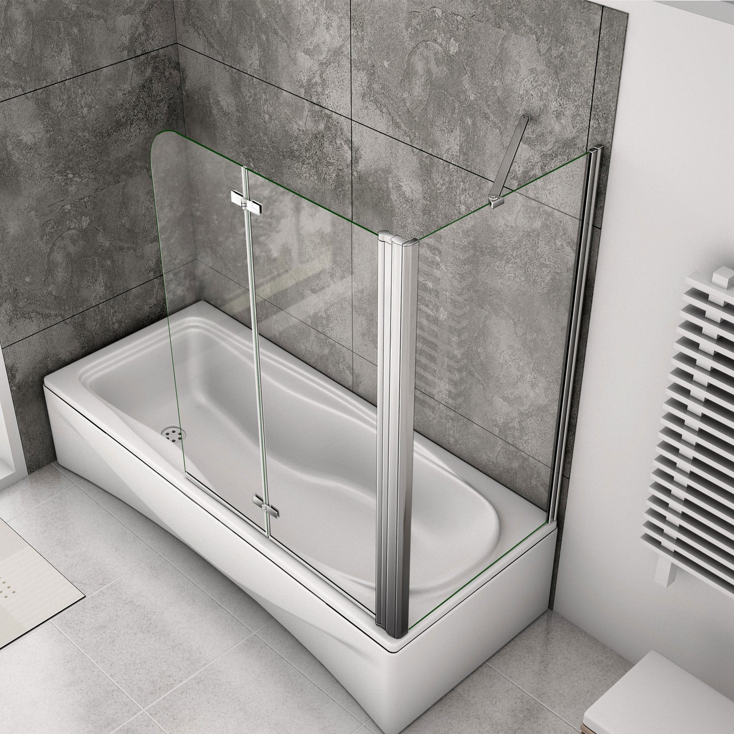 Aica Sopravasca / Parete Vasca Angolare Alta 140cm Vetro 6mm Temperato Trasparente Anticalcare Telaio In Alluminio Cromato Lucido