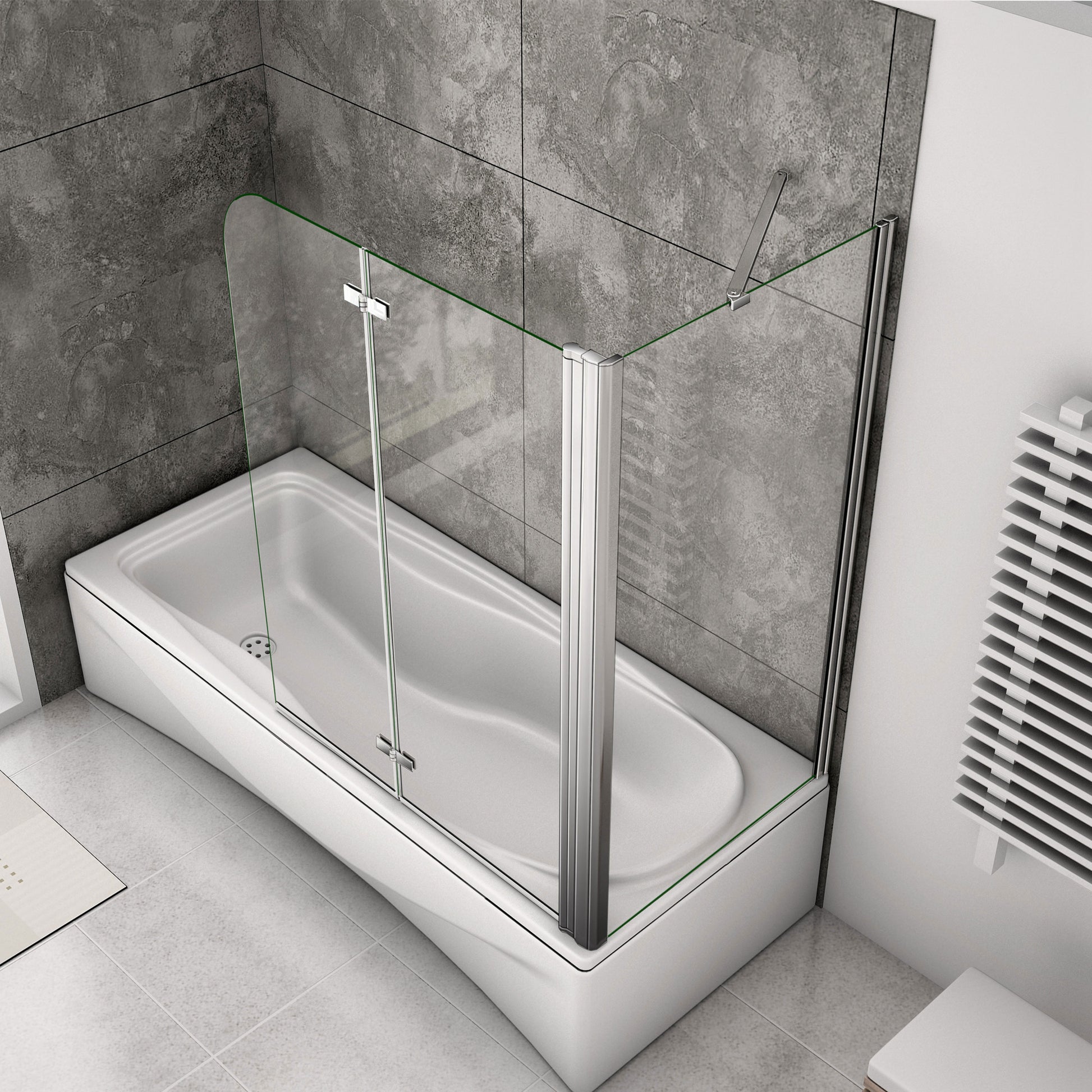 Aica Sopravasca / Parete Vasca Angolare Alta 140cm Vetro 6mm Temperato Trasparente Anticalcare Telaio In Alluminio Cromato Lucido