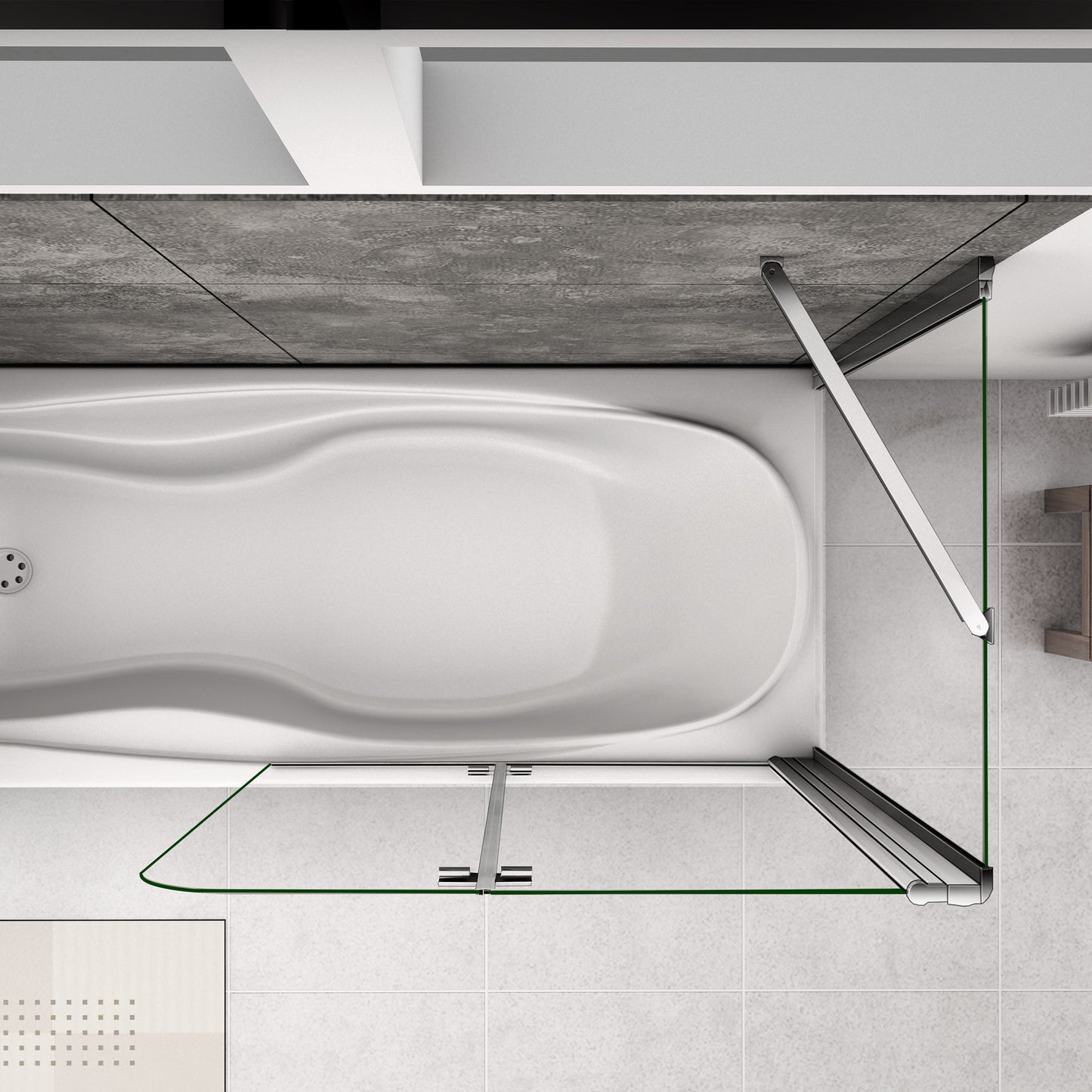 Aica Sopravasca / Parete Vasca Angolare Alta 140cm Vetro 6mm Temperato Trasparente Anticalcare Telaio In Alluminio Cromato Lucido