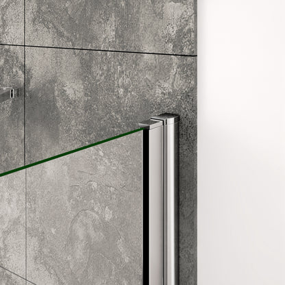 Aica Sopravasca / Parete Vasca Angolare Alta 140cm Vetro 6mm Temperato Trasparente Anticalcare Telaio In Alluminio Cromato Lucido