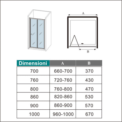 Aica Porta Doccia per Nicchia Porta Scorrevole a libro Vetro Temperato 6 mm Trasparente Profili Cromati Lucidi 185 cm