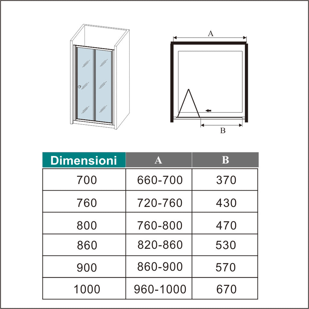 Aica 185 cm Box Doccia per Nicchia Porta a Soffietto Vetro Temperato 5 mm Trasparente Profili Cromati Lucidi