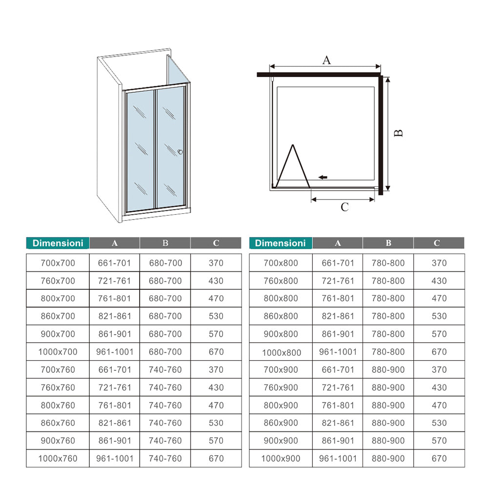 185cm Box Doccia Angolare Porta a Soffietto con Parete Fissa in Vetro Temperato Trasparente 5 mm Profilo Nero Opaco